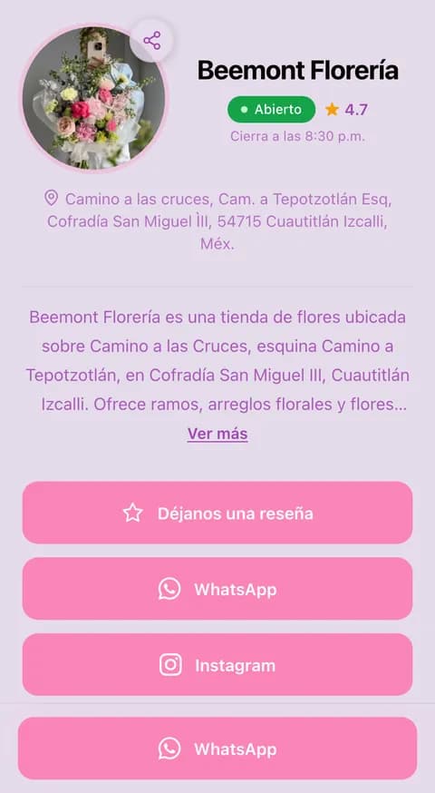 Página de Beemont Florería en Cetilia
