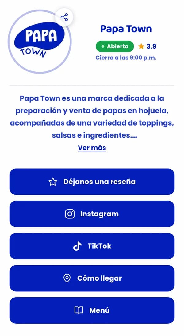 Perfil de Papa Town en Cetilia: logo, abierto ahora, reseña, Instagram, TikTok, cómo llegar y menú